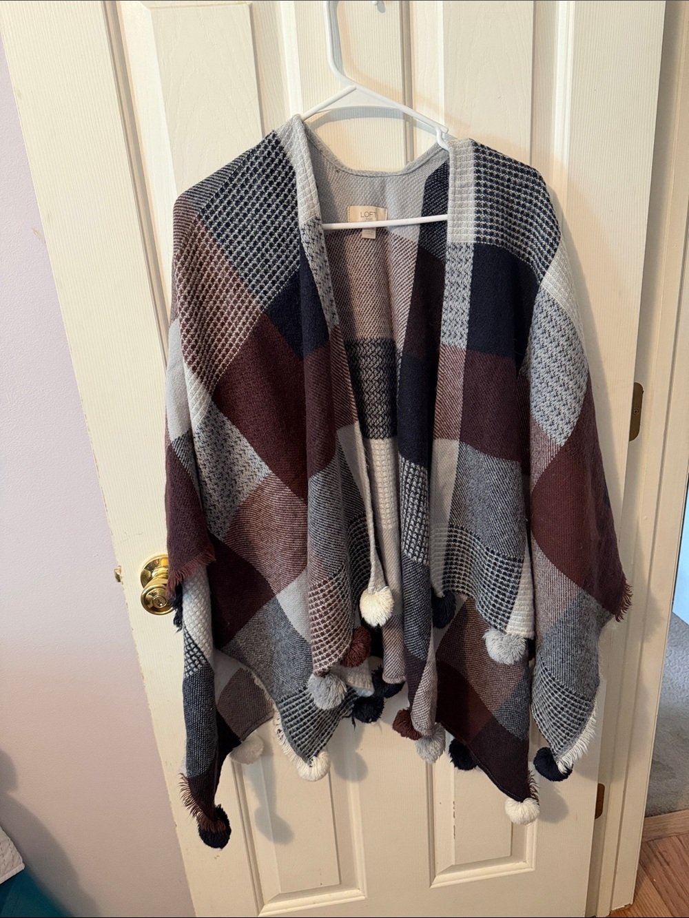 LOFT Colorblock Pom-Pom Knit Poncho